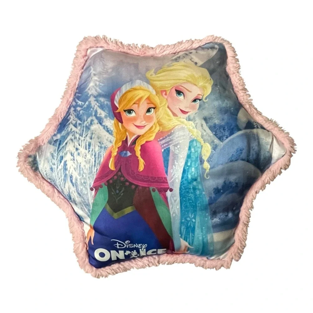 Disney Frozen Anna Elsa Star Shaped Plush Pillow Disney On Ice Pink Trim